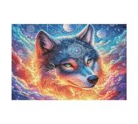Lobo cósmico con símbolos místicos en la Cabeza Puzzle 1000 Piezas Desafío Impossible Extremo Rompecabezas para Adultos Aliviar Estrés Decoración Hogar 3D Maquetas Construir 1000 PCS