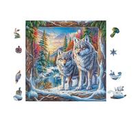 Lobo Couple Puzzle 100 Piezas Papel Adolescentes Actividad Familiar EduGatoiva Mejora Coordinación Ojo-Mano Fiestas Navideñas 28x28cm
