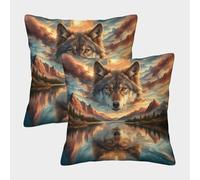 Lobo Cuadradas Fundas De Almohada De Suave Terciopelo ，Cremallera Invisible， Interesante Suave Cojines Decorativos para Sofá Cama Hogar Exterior 40x40cm