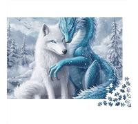 Lobo de Hielo Dragón Azul Puzzle de 1000 Piezas Puzzle para Adultos Escena Fantasía Invernal Relajación Hogar Regalo Familia 38x26cm/1000pcs