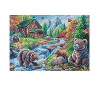 Lobo de Navidad Bosque Puzzles 300 Piezas Estera Portátil Plegable Tiempo Feliz Rompecabezas para Adultos Desafío Intelectual Aliviar Estrés Decoración Hogar 3D 300 PCS