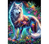Lobo de Pelaje arcoíris in A Flower Garden Puzzles 300 Piezas Maquetas 3D Construir Animales Salvajes y domésticos Rompecabezas Educativo para Familia Desafío Intelectual Decoración Hogar Moderno 300