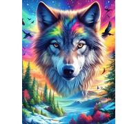 Lobo de Pelaje arcoíris in A Magical Forest Puzzles 300 Piezas Obra De Arte 3D Familiar Animales Salvajes y domésticos Rompecabezas para Adultos Aliviar Estrés Decoración Hogar Moderno DIY 300 PCS