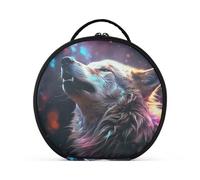 Lobo Del Arte Espacial Bolsa de Maquillaje Organizador de Circular Cosméticos Bolsas Creatividad con Divisor Ajustable para Mujeres