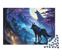 Lobo del Bosque Puzzle para Adultos Puzzle de 1000 Piezas Montaña al Claro de Luna Juego de Puzzle Papel Relajante Regalo 70x50cm/1000pcs