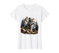 Lobo, Desierto, Montañas, Amante De La Naturaleza Camiseta gráfica económica, Mujer, Blanco, S