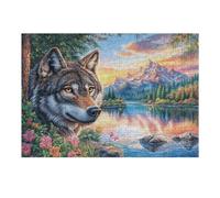 Lobo detrás de un árbol al Borde del Lago con Picos nevados Puzzle 300 Piezas Juguete Educativo Rompecabezas Impossible para Adultos Aliviar Estrés Decoración Hogar DIY Creativo 300 PCS