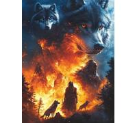 Lobo Diamond Painting, 5D Diamond Painting Adultos Flame, DIY Manualidades Adultos Kit Punto de Cruz, Cuadro Diamantes Cristal Bordado Artesanía, Decoración Hogar, Regalo Mujer 90x120cm fjh-3817