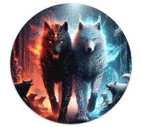 Lobo Dual Puzzle de 1000 Piezas Redondo Papel Puzzle para Adultos Bosque Fantasía