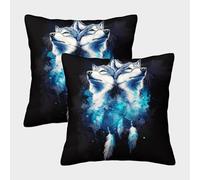 Lobo Duo Funda De Almohada DreamGatocher Art Style con Cremallera Invisible Decoración del Hogar para Sofá 50x50cm 2 Paquetes