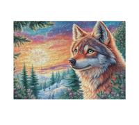 Lobo en Bosque al Atardecer Puzzles 300 Piezas Portátil 3D Compacto Rompecabezas Familiar para Toda La Familia Maquetas Educativas Construir Aliviar Estrés 300 PCS