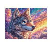 Lobo en Bosque de Galaxia Puzzle 500 Piezas Regalo Familiar Rompecabezas 3D Obra De Arte para Hombres Y Mujeres DIY Creativo Aliviar Estrés 500 PCS