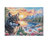 Lobo en Bosque de río nevado Puzzle 500 Piezas Maquetas Construir 3D Rompecabezas Educativo para Familia Aliviar Estrés Estera Portátil Moderno 500 PCS