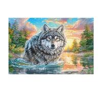 Lobo en el Agua con el Bosque y un Atardecer dramático Puzzles 1000 Piezas Actividad Familiar Rompecabezas 3D para Familia Juguete Educativo Aliviar Estrés Decoración Hogar 1000 PCS