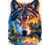 Lobo en el Bosque al Atardecer Puzzles 1000 Piezas Decoración Hogar 3D Rompecabezas Familiar para Adultos Obra De Arte Colorido DIY Creativo 1000 PCS