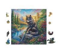 Lobo en el Bosque de montaña Rompecabezas 100 Piezas Cartón para Niños Mayores 14 Años Noches De Cita Antiestrés Pack Completo Detalle Único Original 28x28cm