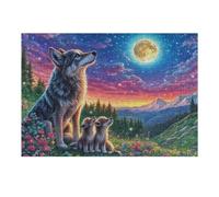 Lobo en el Bosque de Noche de Luna Rompecabezas 300 Piezas Cartón para Niños Mayores 14 Años Entretenimiento Casa Terapia Relajación Ocio Doméstico Detalle Único Original 300 PCS