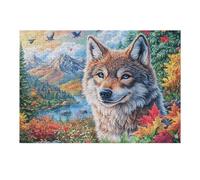 Lobo en el Bosque de otoño Colorido con un río y el Atardecer Puzzles 300 Piezas Maquetas 3D Educativas Profesionales Rompecabezas para Familia Construir DIY Moderno Aliviar Estrés Decoración 300 PCS