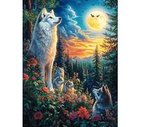 Lobo en el Bosque Iluminado por la Luna Puzzle 300 Piezas Obra De Arte Premium Mitos de Cuento de Hadas Rompecabezas Familiar para Adultos Aliviar Estrés Decoración Hogar Moderno 300 PCS