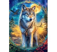 Lobo en el Bosque mágico Puzzle 1000 Piezas Paisaje de Cuento de Hadas en Caricatura Rompecabezas Familiar para Adultos Aliviar Estrés Decoración De Pared Moderna 1000 PCS