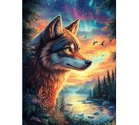 Lobo en el bosque mágico Puzzle 300 Piezas Cartón Blanco Premium Para Expertos Dibujo Animado de Paisajes de Cuento de Hadas Desconectar Estrés Alivio Ansiedad Garantía Satisfacción Regalo Creativo 30