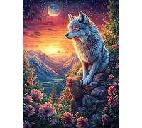 Lobo en el bosque mágico Puzzle 300 Piezas Cartón Blanco Premium Para Expertos Dibujo Animado de Paisajes de Cuento de Hadas Desconectar Estrés Alivio Ansiedad Garantía Satisfacción Regalo Creativo 30