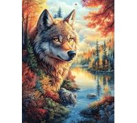 Lobo en el Bosque mágico Puzzle 300 Piezas Papel Adolescentes Cuento de Hadas de acompañamiento mágico Actividad Familiar Educativa Mejora Coordinación Ojo-Mano Fiestas Navideñas 300
