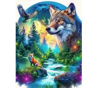 Lobo en el Bosque mágico with A Fox Puzzle 1000 Piezas Cartón Blanco Premium para Coleccionistas Paisajes y Ciencia ficción Entrenamiento Memoria Juego Compartir Colección Rompecabezas 1000 PCS