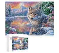 Lobo en el Camino Floral al Atardecer Puzzle 300 Piezas para Adultos Juego De Mesa Interior Reducción del Estrés Regalo para El Hogar 300 PCS