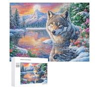 Lobo en el Camino Floral al Atardecer Puzzle 500 Piezas para Parejas Pausa En La Oficina Alivio del Estrés Regalo para Aniversario 500 PCS