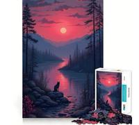 Lobo en el Lago al Atardecer,Rompecabezas de 1000 Piezas,Juego de ingenio,Troquelado de Alta precisión,pasatiempo Fascinante para Momentos de Ocio (38x52cm)