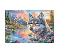 Lobo en el Lago de Flores Silvestres Rompecabezas 1000 Piezas Cartón para Principiantes Días Lluviosos Tiempo Libre En Casa para Reyes Magos Detalle De Cumpleaños 1000 PCS