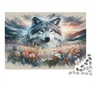 Lobo en Flores Silvestres Rompecabezas 1000 Piezas Juego Difícil Decoración Familiar Adultos DIY Regalo Navidad Coloridos Ilustrados 70x50cm/1000pcs