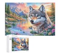 Lobo en follaje de otoño con río, montaña y Aves Puzzle 1000 Piezas para Adultos Juego De Relajación Resistencia Mental Regalo para Tardes Largas 1000 PCS