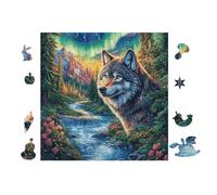 Lobo en la Montaña River Rompecabezas 100 Piezas Cartón Resistente para Mayores Desarrollo Lógica Entretenimiento Toda La Familia Decoración Salón Reyes Magos 28x28cm