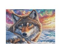 Lobo en mar de Nubes nevado al Atardecer Puzzle 300 Piezas Estera Portátil Antideslizante Rompecabezas Familiar para Hombres Y Mujeres Aliviar Estrés Decoración Hogar 300 PCS