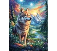 Lobo en montaña Puzzles 300 Piezas Moderno Decorativo Minimalista Mitos de Cuentos de Hadas Rompecabezas Familiar para Hombres Y Mujeres Aliviar Estrés Maquetas Construir 300 PCS