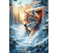 Lobo en río Puzzle 300 Piezas Estera Portátil Antideslizante Fauna Mascotas Rompecabezas Familiar para Hombres Y Mujeres Aliviar Estrés Decoración Hogar 300 PCS