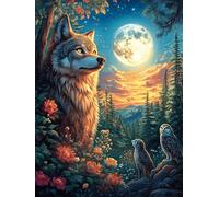 Lobo en un bosque iluminado por la luna Rompecabezas 1000 Piezas Cartón Para Expertos Paisajes y ciencia ficción Mejora Atención Diversión Grupal Decoración Artística Regalo Navideño Original 1000 PCS
