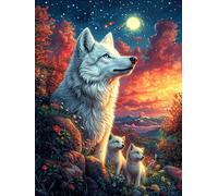 Lobo en un Bosque mágico at Sunset Puzzle 500 Piezas Desafío Intelectual 3D Animales Salvajes y domésticos Rompecabezas para Hombres Y Mujeres Obra De Arte Colorido Decoración Hogar 500 PCS