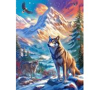 Lobo en un Bosque mágico at Sunset Puzzles 300 Piezas Desafío Nivel Difícil Animales Salvajes y domésticos Rompecabezas para Adultos Aliviar Estrés Decoración Hogar DIY Moderno Portátil 300 PCS