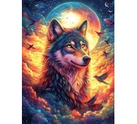 Lobo en un Brillo mágico ardiente Puzzle 300 Piezas Obra De Arte Familiar Ciencia ficción sueño mágico Rompecabezas 3D para Hombres Y Mujeres Juguete Educativo Desafío Intelectual 300 PCS