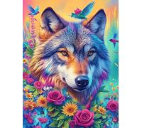 Lobo en un Campo de Flores al Atardecer Rompecabezas 500 Piezas Cartón Resistente para Adolescentes Sueño Mágico de Ciencia Ficción Actividades Grupales Mejor Valorado Navidad 500