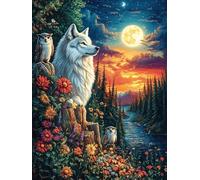 Lobo en un Claro del Bosque Iluminado por la Luna Puzzle 300 Piezas Cartón Blanco Premium para Coleccionistas Animales y Plantas Desarrollo Cognitivo Ocio Tranquilo Casa Compatible Marco Estándar 300
