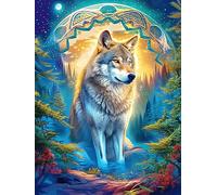 Lobo en un resplandor mágico bajo la luna Puzzle 1000 Piezas Cartón Resistente Para Toda La Familia Paisajes y ciencia ficción Entrenamiento Cerebral Diversión Familia Para Enmarcar Regalo De Año Nuev