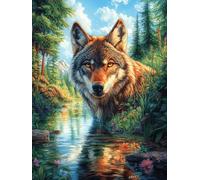 Lobo en un Río Puzzle 500 Piezas Cartón Resistente para Toda La Familia Mascota de Vida Silvestre Entrenamiento Cerebral Diversión Familia para Enmarcar Regalo De Año Nuevo 500 PCS