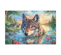 Lobo Entre los Pinos en el Arroyo Puzzle 1000 Piezas Cartón Blanco Premium para Expertos Desconectar Estrés Alivio Ansiedad Garantía Satisfacción Regalo Creativo 1000 PCS