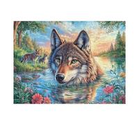Lobo Entre los Pinos en el Arroyo Puzzle 500 Piezas Cartón Grueso para Adultos Noches De Juegos En Familia Regalo Ideal para Cumpleaños 500 PCS