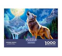 Lobo Escenario Nocturno Puzzle de 1000 Piezas Papel para Adultos Vista Montaña Río Puzzle para Toda la Familia Relajación Decoración Regalo 70x50cm/1000pcs