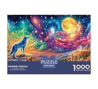 Lobo Estrellado en el acantilado sobre el Valle Iluminado por la Luna Puzzle De 1000 Piezas Lobo Fresco Cartón Reciclado Premium, Desafiante 38x26cm/1000pcs
